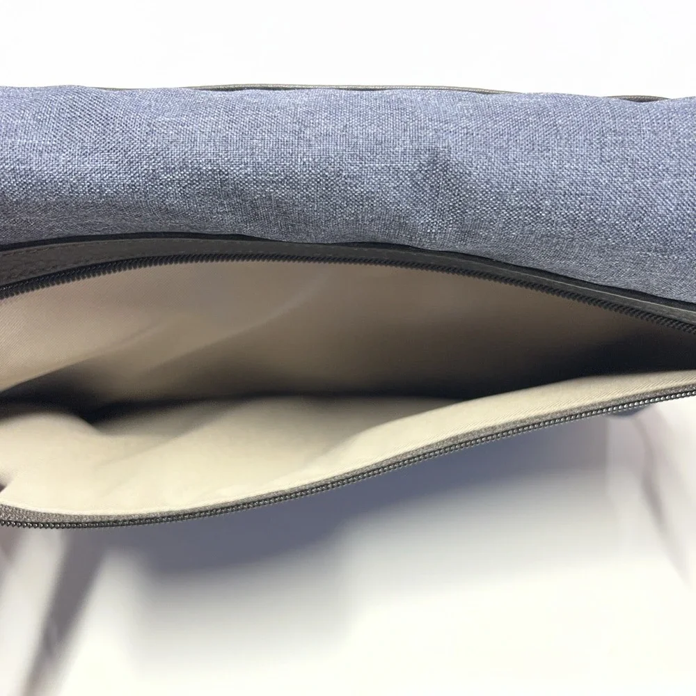Levenger Staff Bag Messenger Crossbody Carry On Blue Jean Black Leather Accent